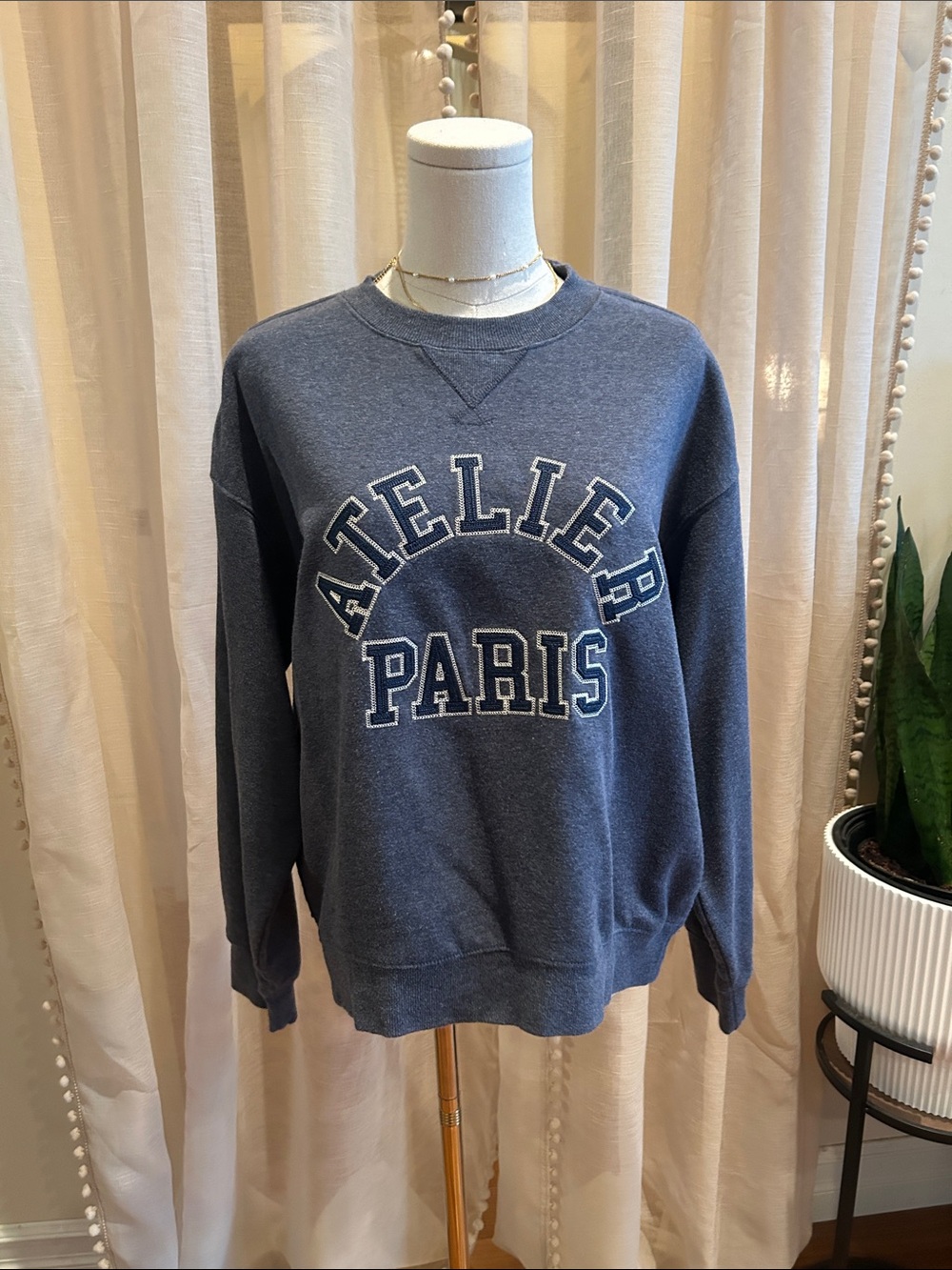 H&M Navy 'Atelier Paris' Crewneck Sweatshirt medium heather blue